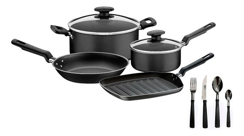 Kit Cocina 28 Pzs Bateria Ollas Teflon Cubiertos Tramontina