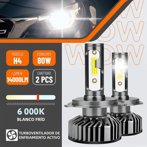 Kit Faros Led 14000lm 80w H4 Luz Alta Y Baja Para Volkswagen