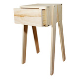 Mesa De Luz Cubo Cajon Patas Inclinadas Madera Moderna Sajo Acabado Mate Color Natural