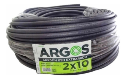 Rollo De 40m Cable Uso Rudo 2x10 100% Cobre Argos