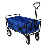 Carrinho De Transporte Wagon Dobrável Azul Suporta 80kg Ntk