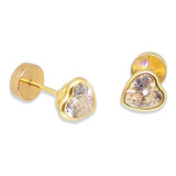 Par De Aros Abridores - Oro 18k - Corazones Cubic Con Virola