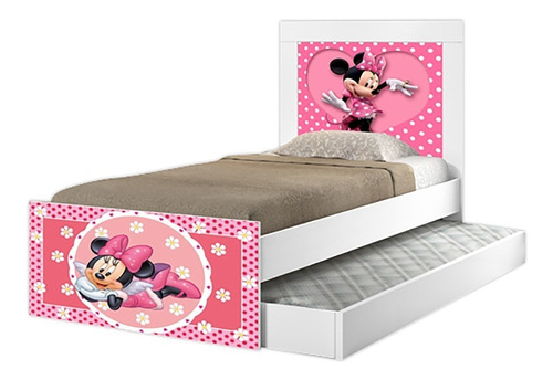 Cama Solteiro Com Auxiliar Minnie Rosa Com 2 Colchões