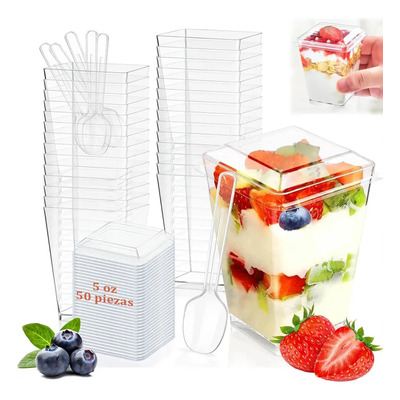 50pcs Vasos Para Postre Con Tapa Y Cuchara 100ml Mini Vasito | Meses sin interés