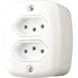 Tomada Dupla Sobrepor Sistema X 20a Com Caixa Externa Pluzie Cor Branco