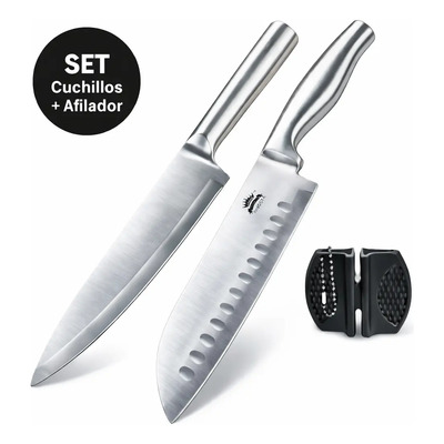 Set Cuchillos Chef Cocina Santoku X2 + Afilador De Cuchillas | Envío gratis