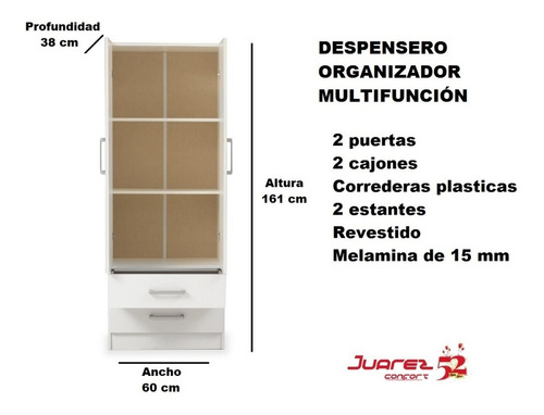 Despensero Organizador Mueble De Cocina Baño 2 Puertas 60 Cm