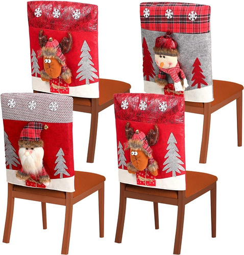 4 Cubre Silla Navideñas Funda Sillas Navidad Tela  Adorno