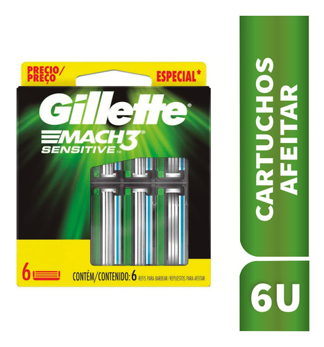 Gillette Repuestos Para Afeitar Mach 3 Sensitive / 6 Unid.