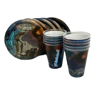Platos, Vasos Fiesta Temática 20 Invitados Gotzilla Vs Kong