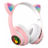 Fone Headset Gatinho Sem Fio Orelha Led Para Criança Menina