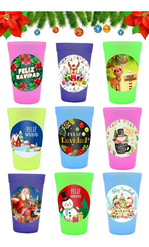 Vasos Navideños Reutilizables 10 Pz