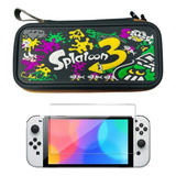 Estuche Rigido Diseño Splatoon 3+vidrio Nintendo Switch Oled