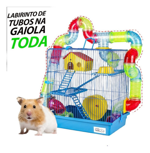 Gaiola Hamster 3 Andares Labirinto Tubo Toda