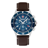 Reloj Swiss Military Smwgc2100706 Para Hombre Cronografo Color De La Malla Marrón Oscuro Color Del Bisel Azul Color Del Fondo Azul