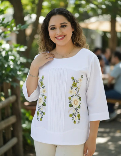 Blusa Guayabera Yucateca Bordado Artesanal Lino Eva. Mayakim
