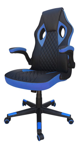 Silla De Escritorio Desillas Pro Gamer 10626  Negra Y Azul Con Tapizado De Cuero Sintético