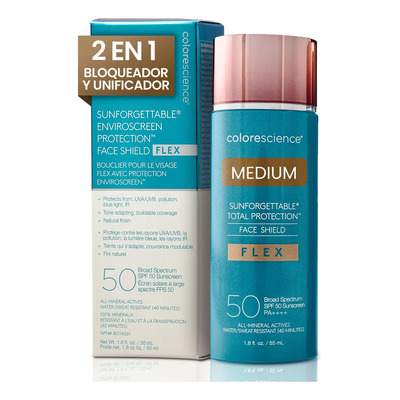 Colorescience | Flex Medium Sunforgettable® Total Protection Face Shield | Protector Solar Facial Mineral Con Color | SPF 50 | Skin Care | Niaminacida | Bloqueador Mineral | Color Medium | Meses sin interés