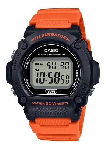 Reloj Casio W-219h-4a Naranja Wr 50m Crono Casio Centro