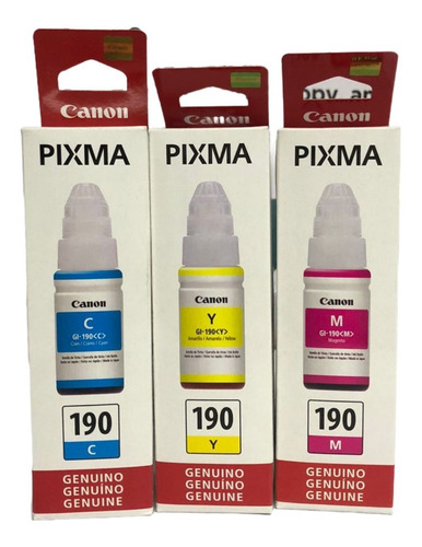 Pack Kit 3 Botella De Tinta Canon Gi-190 M, C , Y   