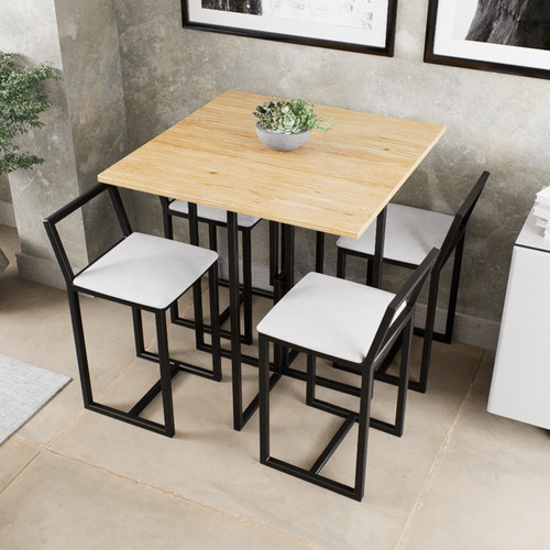 Conjunto Mesa Pinus 4 Cadeiras Peq Estofado Industrial Black