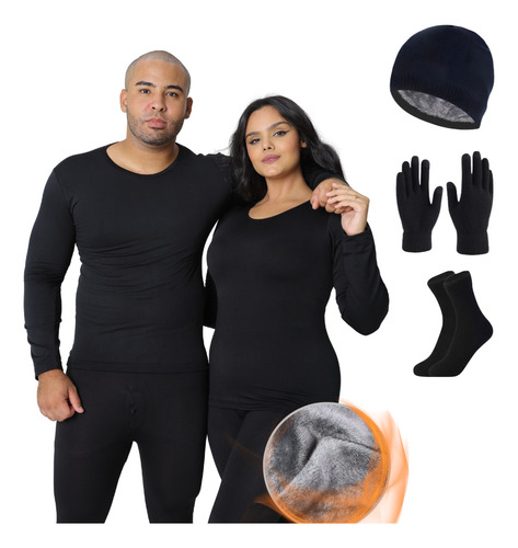 Kit Frio Blusa + Calca Termica Luvas Meias E Touca Quente