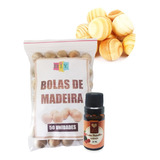 Kit Esferas De Madeira Antimofo + Essência Escolha Seu Aroma