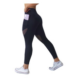 Leggins Deportivo Licra Dama Bolsa Celular Con Transparencia