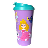 Mug Vaso Plastico Con Tapa Disney 100 Años Princesas 500ml
