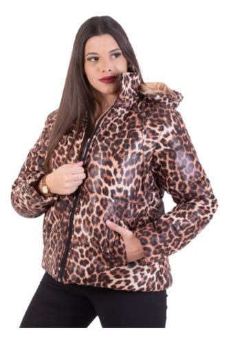 Campera Estampada Animal Print Dama Abrigo Capucha Desmontab