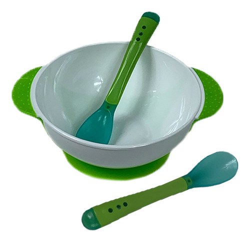 Set Tazon Cuchara Bowl Antideslizante Para Bebe Verde