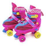 Patins Infantil Com Kit Proteção Menina Rosa Tam 30-33