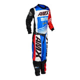 Kit Infantil Roupa Motocross Amx Prime Azul Branco Vermelho