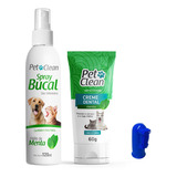 Kit Gel Dental + Spray Bucal + Escova Dedeira Pet Clean