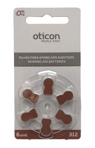 Pilha 312 Oticon (1 Cartela C/ 6 Baterias Auditiva) Com Nota