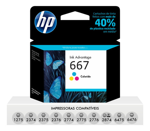 Cartucho De Tinta Hp 667 Color Original 1275 2376 2775 6475