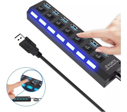 Hub Usb 7 Portas Carregador Adaptador Led Chave Seletora 2.0