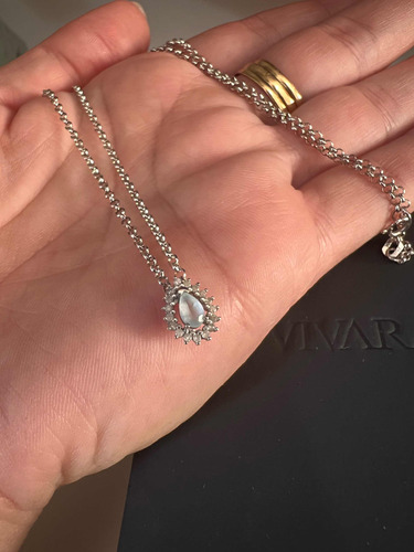 Corrente Com Pingente Diamante E Topázio Sky Ouro Branco 18k