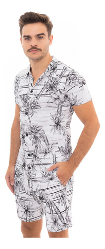 Conjunto Floral Masculino Camisa Shorts Moda Praia