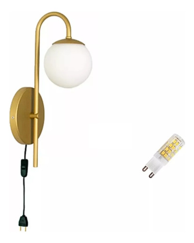 Arandela Abajur Cabeceira Dourada C/ Interruptor+lâmpada Led