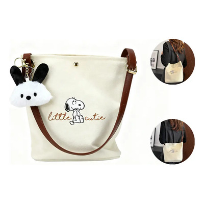 Hahasai Shop Bolso Bandolera De Lona Snoopy Con Colgante De Perrito Blanco Lona Metal Marrón Estampado