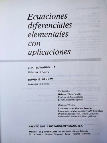 Libro Ecuaciones Diferenciales Elementales Edwards 176j3