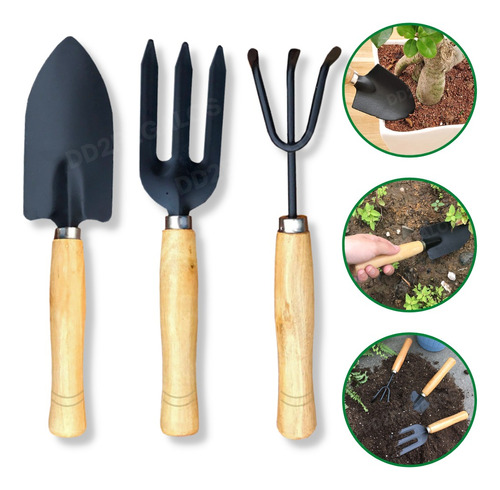 Set Herramienta X3 De Jardinería Mini Pala Rastrillo Grande