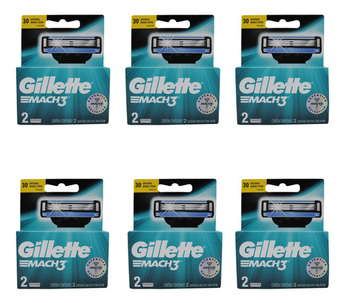 Kit 6 Carga Regular  Com 2 Unidades Cada  Gillette Mach3