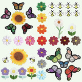 44 Parches Bordados De Flores, Mariposas, Abejas, Para Planc
