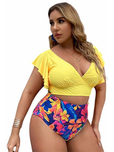 Trajes De Baño Sexy Delgado 2 Piezas Talla Grande Amarillo