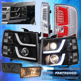 For 07-13 Silverado Black Drl Headlights Led Brake Chrom Aac