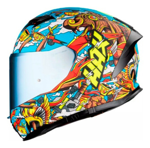 Casco Force Valhalla Naranja/azul Mate Hax Motociclista 