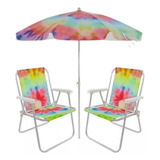 Kit Guarda Sol Com 2 Cadeira Tye Dye Summer 2 Metros