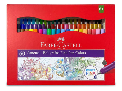 Estojo Bolígrafos Fine Pen Faber Castell 0.4 Mm 60 Cores